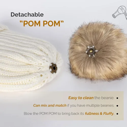 Miniatura 3 de FURTALK - Gorro de punto para el invierno con pompón de piel sintética, cálido, para mujeres