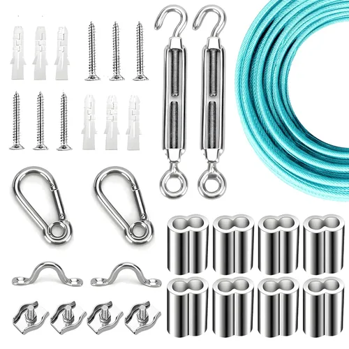 Miniatura 11 de Kit de suspensión de luces de cuerda de globo, cable guía de luz para exteriores, cable de acero inoxidable recubierto de vinilo, incluye 50 pies
