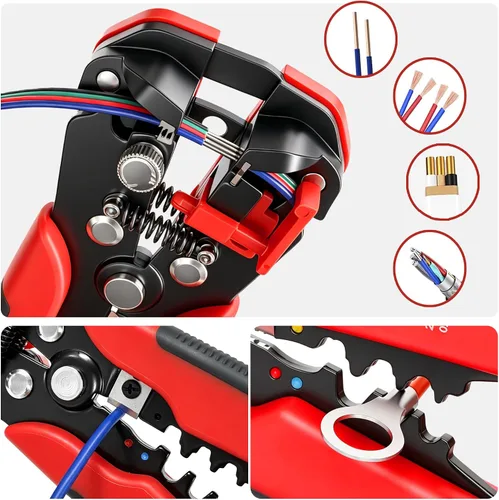 Miniatura 7 de Kuject Kit de pelacables y herramienta de crimpado, 3 en 1 autoajustable para pelar cables de 10-24 AWG con juego de herramientas de crimpado