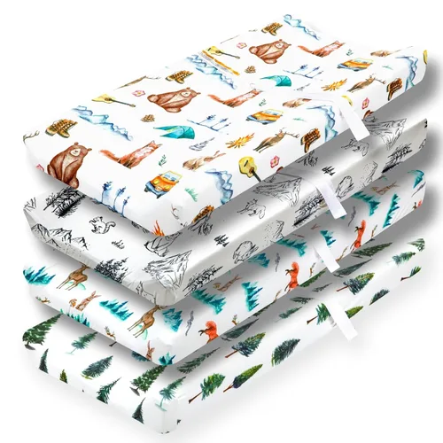Miniatura 11 de Juego de 4 fundas para cambiador con diseño de animales del bosque, neutro, unisex, ajustadas, para bebés niños o niñas Zorro