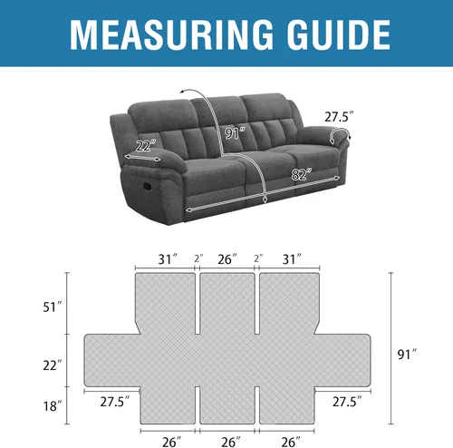 Miniatura 2 de H.VERSAILTEX Funda reclinable 100% impermeable de 1 pieza para sofá reclinable de 3 cojines, funda protectora de muebles con respaldo antideslizante