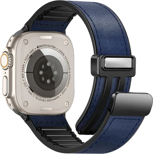 Miniatura 27 de Correas de cuero magnéticas compatibles con Apple Watch 42mm (Serie 10/11) 41mm 40mm 38mm para hombres y mujeres, cuero genuino con hebilla