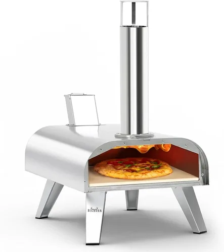 BIG HORN Horno de pizza multicombustible de 12 pulgadas para exteriores que alcanza hasta 1110 ℉ - Compatible con madera, gas y electricidad 3 en 1