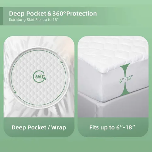 Miniatura 3 de Protector de colchón impermeable, funda de colchón, suave, transpirable, sin ruido, bolsillo profundo de 6 a 18 pulgadas, color blanco para el hogar