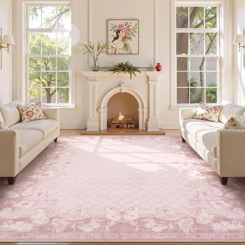 Miniatura 11 de STARUIA Alfombra de pasillo antideslizante de 2 x 6 pies, lavable color rosa mariposa, para pasillos, pelo bajo y suave, alfombra decorada