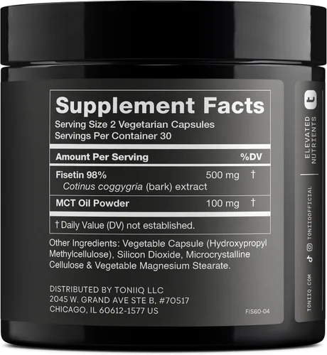 Miniatura 2 de Toniiq Fisetina de ultra alta pureza de 500 mg – 98% + suplemento de fisetina purificada y biodisponible Higly con aceite MCT para absorción