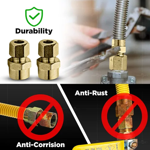 Miniatura 7 de Conector de gas de acero inoxidable con revestimiento amarillo de 12 pulgadas, conector de manguera de gas flexible de 1/2 pulgada de diámetro