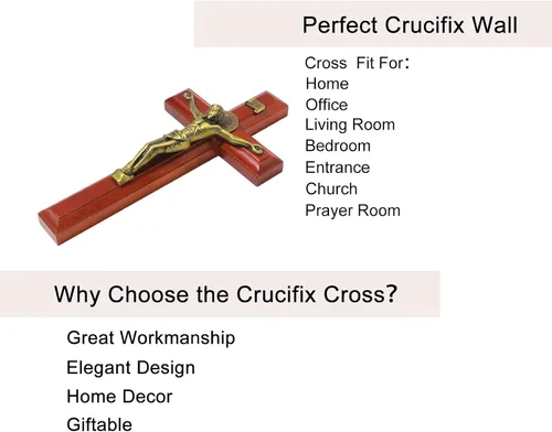 Miniatura 5 de KOMI Crucifijo de pared de 10 pulgadas, cruz de madera de Jesucristo, cruz católica colgante, decoración de pared, regalos católicos para hombres
