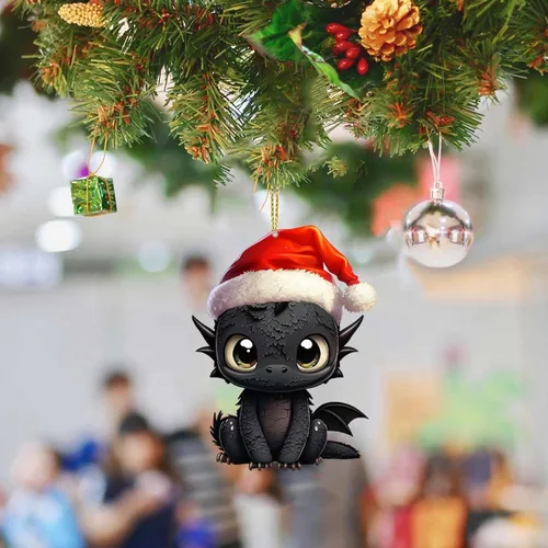Miniatura 8 de 6 adornos colgantes para árbol de Navidad de dragón, adorno acrílico para colgar de Navidad, decoración gótica festiva, adorno decorativo