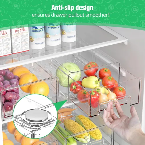 Miniatura 4 de damynuo Paquete de 2 cajones para refrigerador, organizadores de refrigerador, cajones de almacenamiento apilables, contenedores organizadores