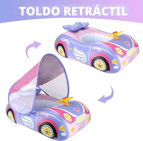 Miniatura 2 de Toddler Pool Float Inflatable Car Baby Swim Float with Adjustable Sun Canopy and Safety Seat Pool Toys for Kids 3+ Years Old