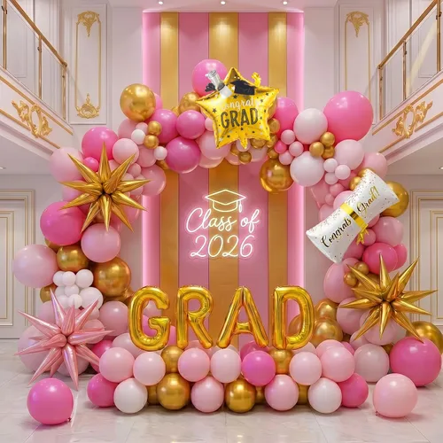 Miniatura 9 de Kit de arco de guirnalda de globos de graduación de 120 piezas con certificado de graduación, gorro de graduación, letra, globos de Mylar