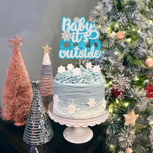 Miniatura 7 de 1 unidad de decoración de pastel de copo de nieve de "Bebé, hace frío afuera" con purpurina, decoración de pastel de baby shower de invierno