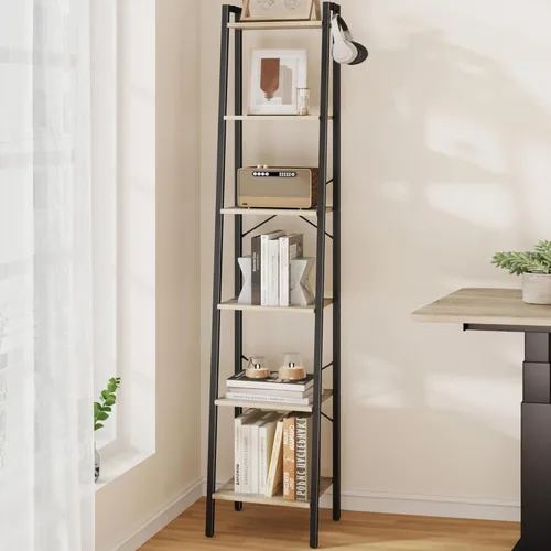 Miniatura 21 de Hzuaneri - Estantería escalera, estantería con soporte para libros, estante de almacenamiento de esquina independiente con 2 ganchos para oficina