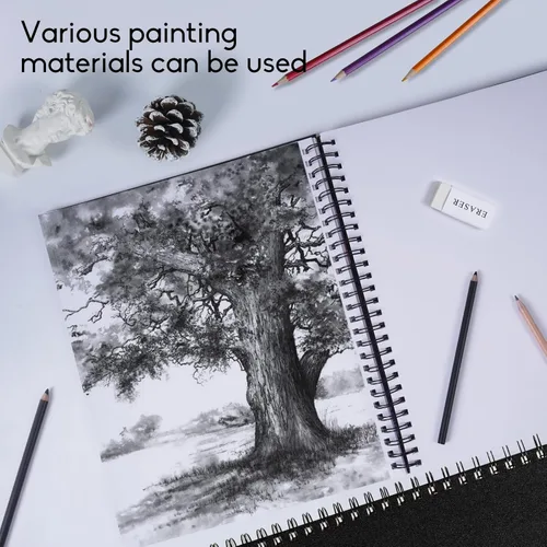 Miniatura 6 de Cuaderno de dibujo de tapa dura con espiral de CONDA, de 9 x 12 pulgadas, para dibujar, pintar y realizar técnicas mixtas Negro