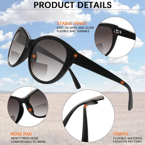 Miniatura 4 de Paquete de 4 lentes de sol de lectura bifocales para hombres y mujeres con Cateye Vintage Fashion Bifocal UV400 protección solar para exteriores