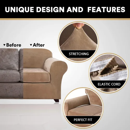 Miniatura 3 de PrinceDeco Funda elástica de terciopelo para sofá de 2 piezas, funda para silla, lavable, protector de muebles suave con parte inferior elástica