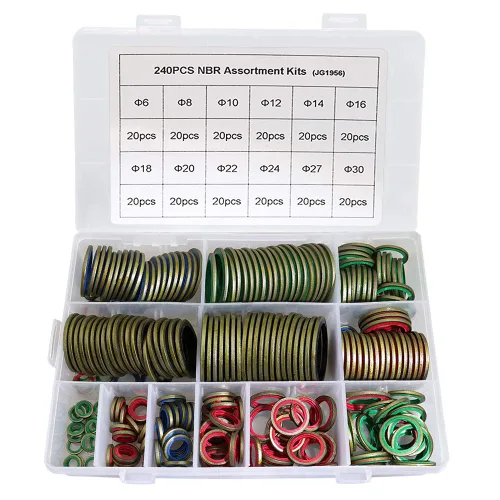 KOOTANS 240 piezas de 12 tamaños NBR Metal Bonded Sealing Washer Assort Kit Hidrálico Resistente al Aceite de Goma Junta de Sello de Tubo de Aceite