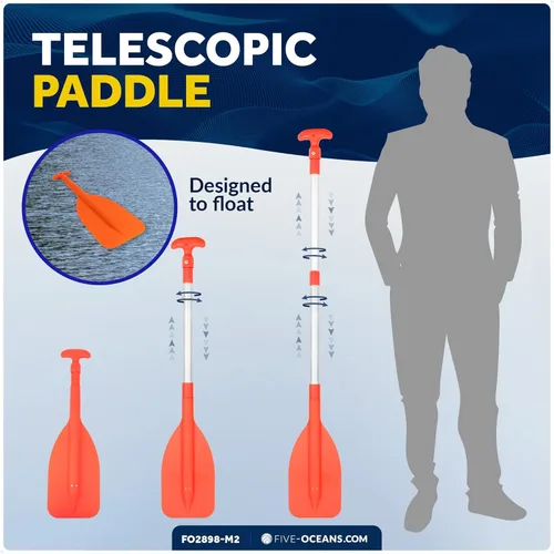 Miniatura 5 de Five Oceans Paleta telescópica de emergencia, paletas de barco, paleta naranja flotante, se extiende de 21 a 42 pulgadas, diseño compacto para un