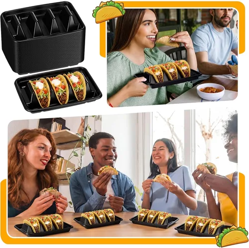 Miniatura 6 de Baderke 50 soportes desechables para tacos para fiestas, platos de tacos de plástico desechables con 3 divisores, bandeja de tacos de polipropileno