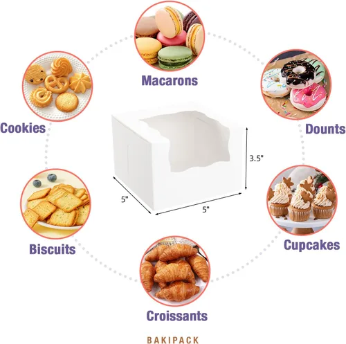 Miniatura 5 de 25 cajas para pastel enrollado, cajas de panadería blancas con ventana, 5x5x3.5 pulgadas, cajas para galletas, contenedor para pastel de calabaza