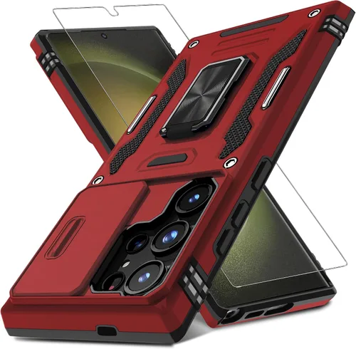 Miniatura 19 de DEERLAMN Funda para Samsung Galaxy S23 con Cubierta Deslizante para Cámara + Protector de Pantalla (2 Paquetes), Soporte de Anillo Giratorio