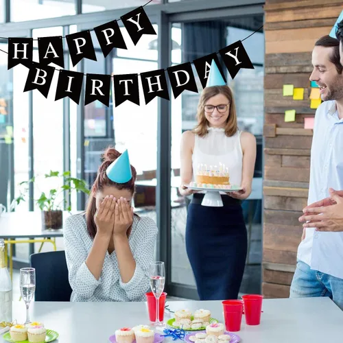 Miniatura 7 de Cartel negro de feliz cumpleaños, decoración de fiesta de cumpleaños negro para hombres y mujeres, suministros de fiesta de baby shower, bandera