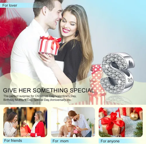 Miniatura 140 de PARCOM Dijes de letras compatibles con pulseras Pandora de plata esterlina S925 con iniciales para pulseras del alfabeto A-Z, cuentas de letras