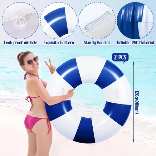 Miniatura 2 de Gemscream 2 flotadores grandes de piscina con asas, 47.24 pulgadas, tubos inflables de piscina tamaño adulto para tumbonas de verano, fiesta