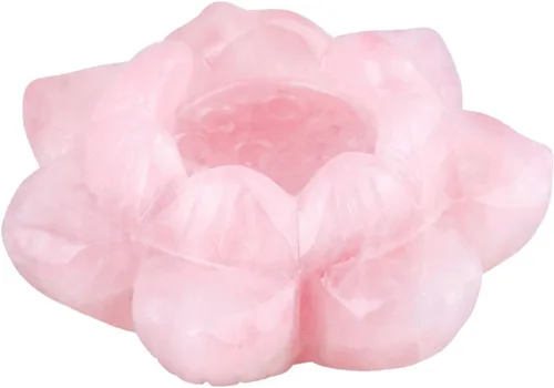 Miniatura 5 de SUNYIK Escultura de figura de flor de loto de piedra tallada a mano, decoración de soporte de bola de cristal curativo natural, cuarzo rosa, 2