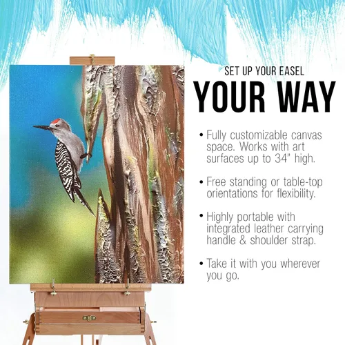 Miniatura 4 de U.S. Art Supply Caballete Francés Grande de Madera de Haya, Caballetes Ajustables Plein Air Caja de Bocetos Trípode para Campo y Estudio Caballete