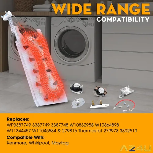 Miniatura 5 de AZ4U WP3387747 3387747 Elemento calefactor de secadora reemplaza WP3387749 3387749 3387748 W10832958 W10864898 W11344457 W11045584 y 279984 816