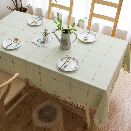 Miniatura 12 de Pahajim Mantel rectangular de lino rústico de algodón para cocina, comedor, con borlas, a cuadros, impermeable, rectangular, 55 x 71 pulgadas, 4-6