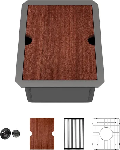 Miniatura 34 de Sarlai 33 Fregadero de Cocina Empotrado - Fregadero de 33 x 19 Pulgadas Bajo Encimera Estación de Trabajo de Profundidad Sencillo Tazón 16 Calibre