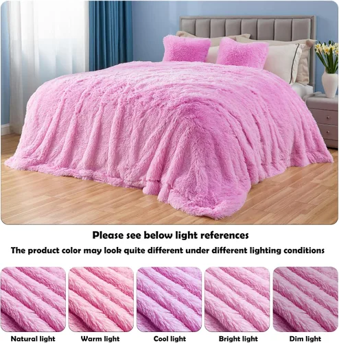 Miniatura 4 de GONAAP Manta de Tiro de Piel Sintética Mullida Tamaño Twin Rosa Claro Súper Suave Acogedora Felpa Mullida Lanuda para Sofá, Sillón o Cama