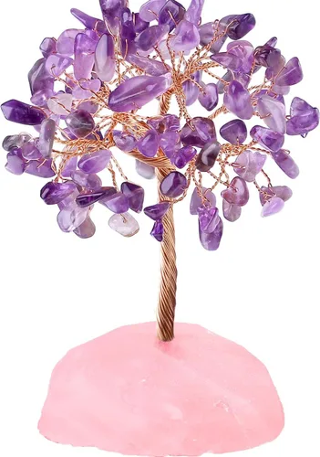 Miniatura 16 de QINJIEJIE Árbol de cristal de cuarzo rosa, cristales curativos, decoración de escritorio rosa, árbol de piedras preciosas naturales, base de alambre