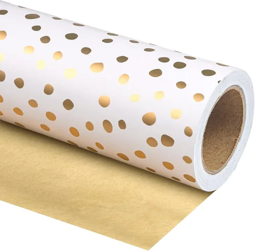 Miniatura 11 de WRAPAHOLIC Papel de regalo reversible, mini rollo, 17 pulgadas x 33 pies, diseño de lunares negros y delicados para cumpleaños, vacaciones, bodas