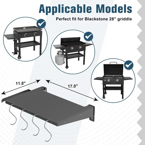 Miniatura 8 de Ruedas giratorias universales y estante lateral para plancha Blackstone de 28 pulgadas, piezas de plancha para accesorios Blackstone con freno
