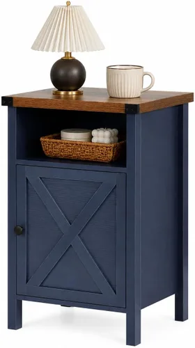 Catrimown - Mesita de noche estilo granja con puerta de granero y estante, mesa auxiliar, mesa de centro rústica para dormitorio, sala de estar,