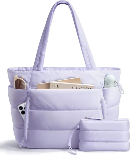 Miniatura 18 de Bolsa Tote Acolchada para Mujeres, Bolsa de Mano de Trabajo Ligera y Esponjosa para Maestras y Enfermeras, Bolsa de Hombro Acolchada para Escuela