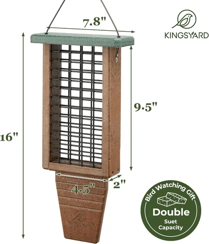 Miniatura 8 de Kingsyard Comedero de Sebo para Pájaros de Plástico Reciclado, Comedero de Sebo de Doble Capacidad con Soporte para Cola para Colgar Afuera, Verde