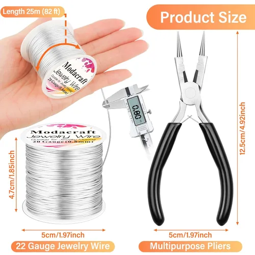 Miniatura 3 de Alambre de plata de calibre 20 para hacer joyas con alicates 4 en 1 Modacraft de 82 pies, alambre para manualidades de 0.8mm, alambre de cobre