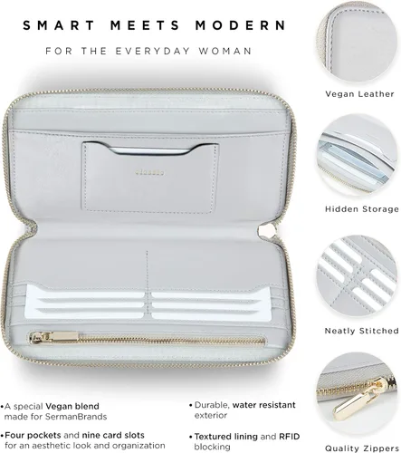 Miniatura 4 de SERMAN BRANDS Carteras clásicas para mujer con bloqueo RFID. Cartera con tarjetero para teléfono