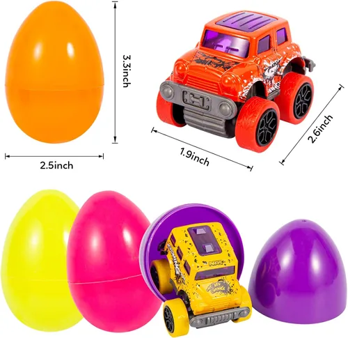 Miniatura 4 de Paquete de 12 huevos de Pascua rellenos con autos de aleación para niños de 3 a 6 años, vehículos monstruos de retroceso juguetes para recuerdos