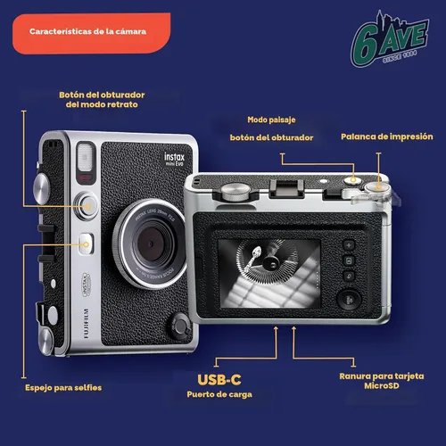 Miniatura 7 de Fujifilm Instax Mini EVO Hybrid Cámara Instantánea (Negro) Paquete con Película Instantánea Instax-Mini Twin Pack 20 Hojas + Tarjeta de Memoria 32GB