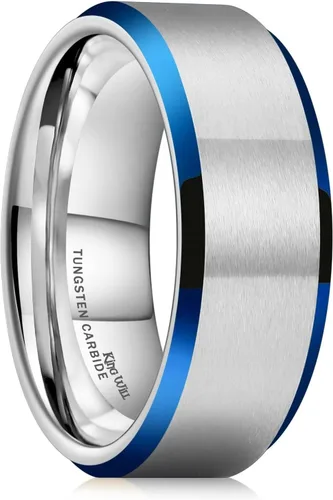 King Will - Anillo de compromiso de boda, carburo de tungsteno, con acabado mate y acabado pulido, unisex, color plateado, negro, azul, oro rosa