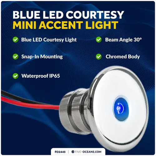 Miniatura 2 de Five Oceans Luces LED marinas de cortesía, mini luz de acento, interior redondo de lujo para barco, cubierta, cabina, LED azul, para pontón, velero