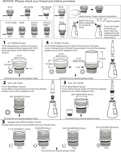 Miniatura 7 de WOWOW Cabezal de repuesto para grifo de cocina, cabezal rociador de grifo extraíble de 3 funciones con 9 adaptadores, boquilla rociadora de cocina