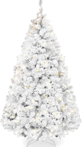 Miniatura 12 de Best Choice Products - Árbol de Navidad artificial preiluminado de pino flocado de 9 pies, 2-en-1, luces LED blancas y multicolor, apariencia Verde