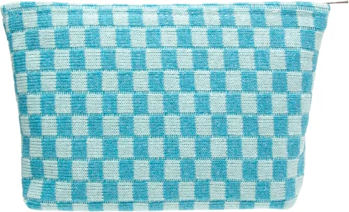 Miniatura 14 de PAZIMIIK Bolsa de Maquillaje a Cuadros para Bolso Portátil con Cremallera, Estuche Pequeño de Cosméticos para Accesorios de Viaje, Azul Ártico